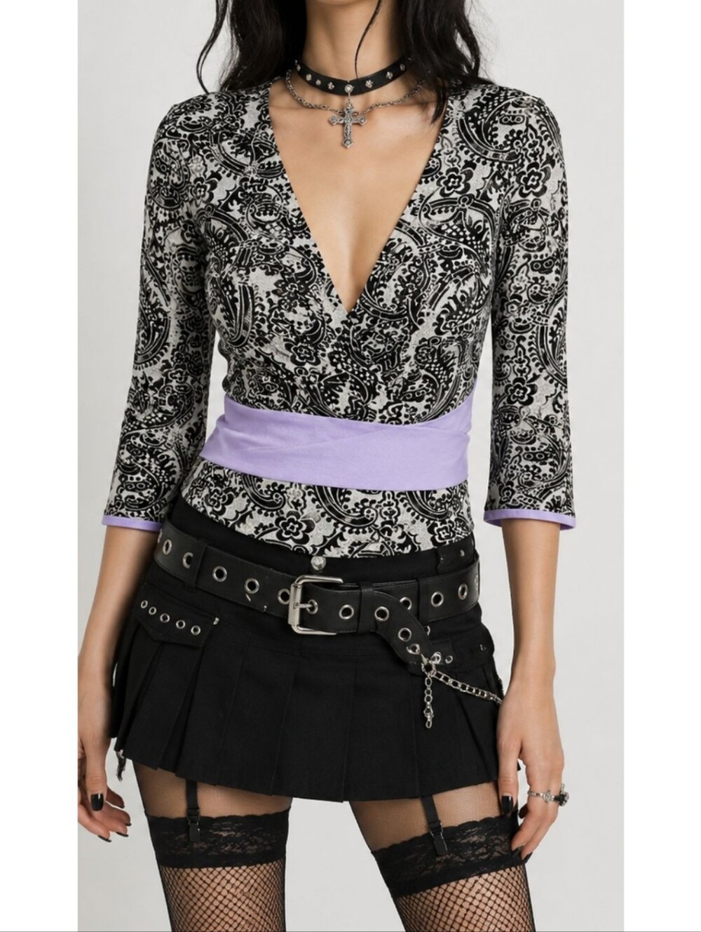 Y2K Babydoll Top Black White Purple Goth Whimsigoth Fairycore Grunge Mesh